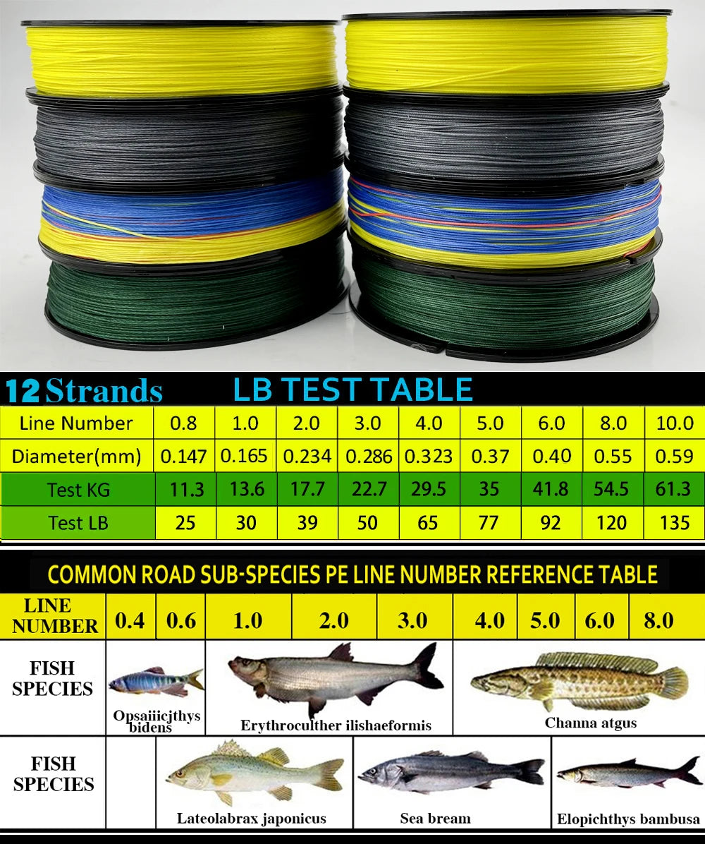 500M 300M 100M Fishing Line 12 Strands Braided Fishing Line 25-92LB for Carp Fishing PE Line Fishing Tackle